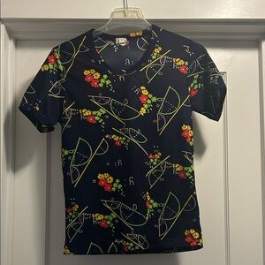 Eileen Vintage Women's Navy Tee w/ Floral & Geometric Design - M, NWOT